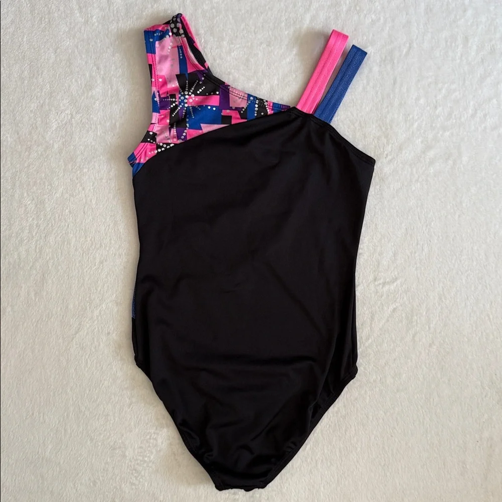 {Danskin} Freestyle | Asymmetrical Strap Geo Gymnastics Dance Leotard (L 10/12)